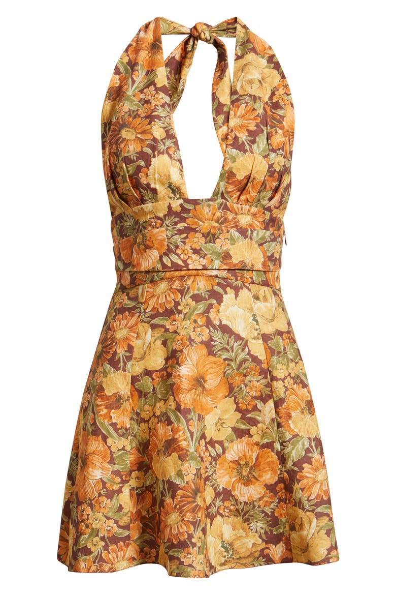 Bianca Floral Linen Halter Minidress, Alternate, color, CAMELLIA