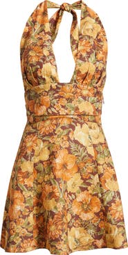 Faithfull the Brand Bianca Floral Linen Halter Minidress