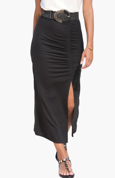 Ruched Detail Midi Skirt