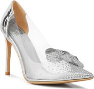 LONDON RAG Erika Crystal Embellished Bow Clear & Metallic Pump