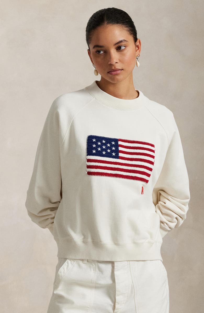 Polo Ralph Lauren Logo Flag French Terry Crewneck Sweatshirt, Alternate, color, 