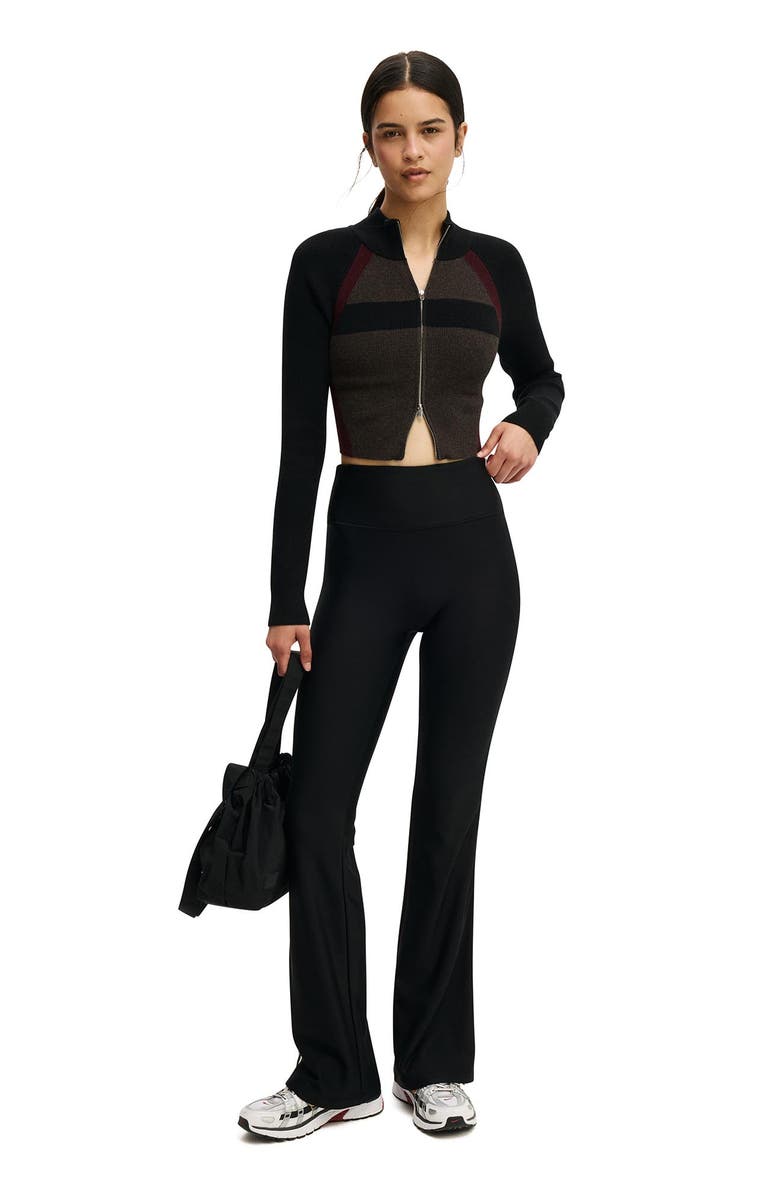 COTTON ON BODY Women's Active Spliced Knit Zip Through, Alternate, color, Black Charcoal Marle Cherry