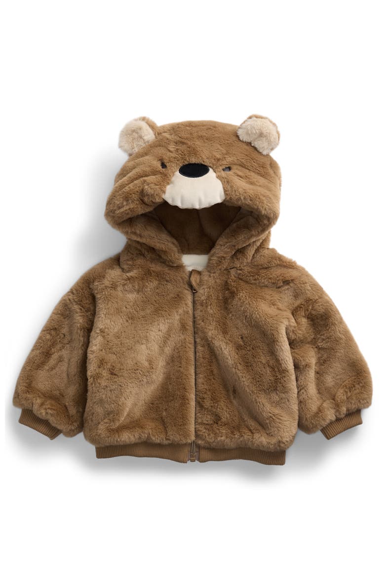 Faux Fur Character Hooded Jacket, Main, color, Brown Bear
