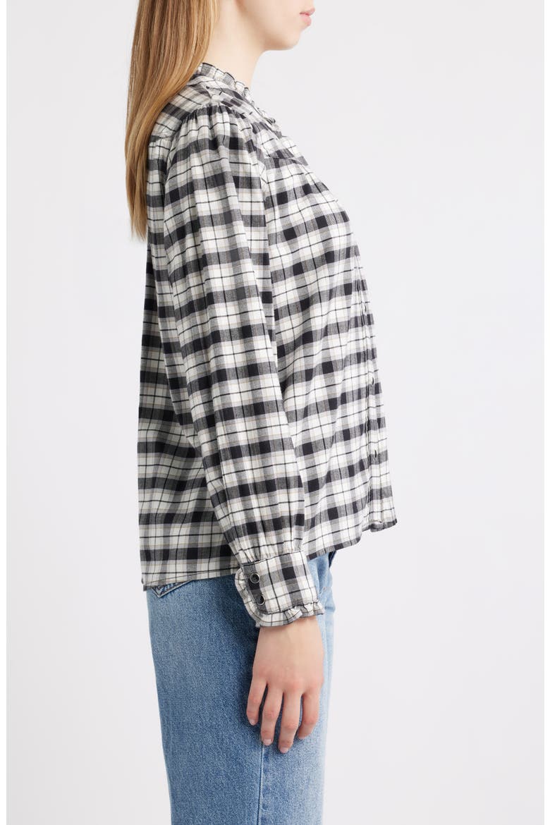 Alanna Ruffle Plaid Snap-Up Shirt, Alternate, color, IVORY SMOKE ONYX