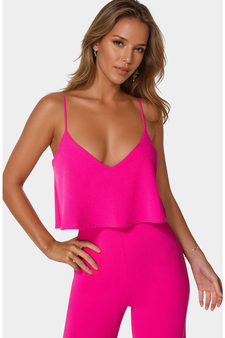 Ruffle Overlay Wide Leg Jumpsuit, Alternate, color, FUCHSIA