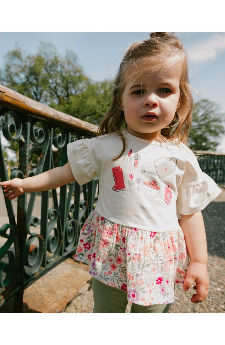 Deux par Deux Organic Cotton Jersey Slim Fit Floral Capri, Alternate, color, Light Khaki Green