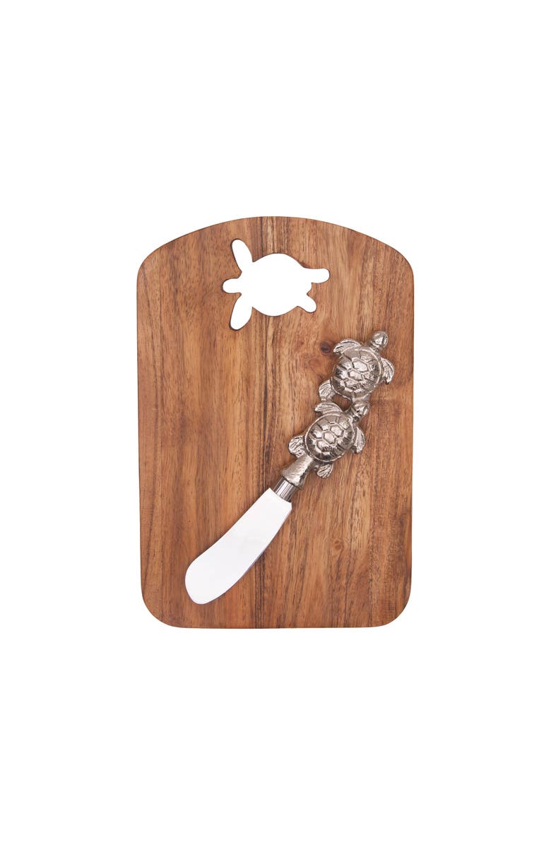 Gallerie II Sea Turtle Coastal Cheese Board Server with Metal Spreader Set of 2, Main, color, Silver