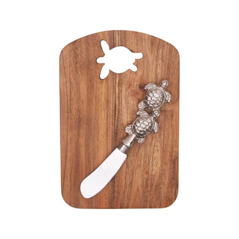 Sea Turtle Coastal Cheese Board Server with Metal Spreader Set of 2