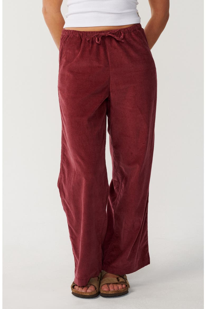 Keepsakes Corduroy Wide Leg Drawstring Pants, Main, color, DARK PLUM