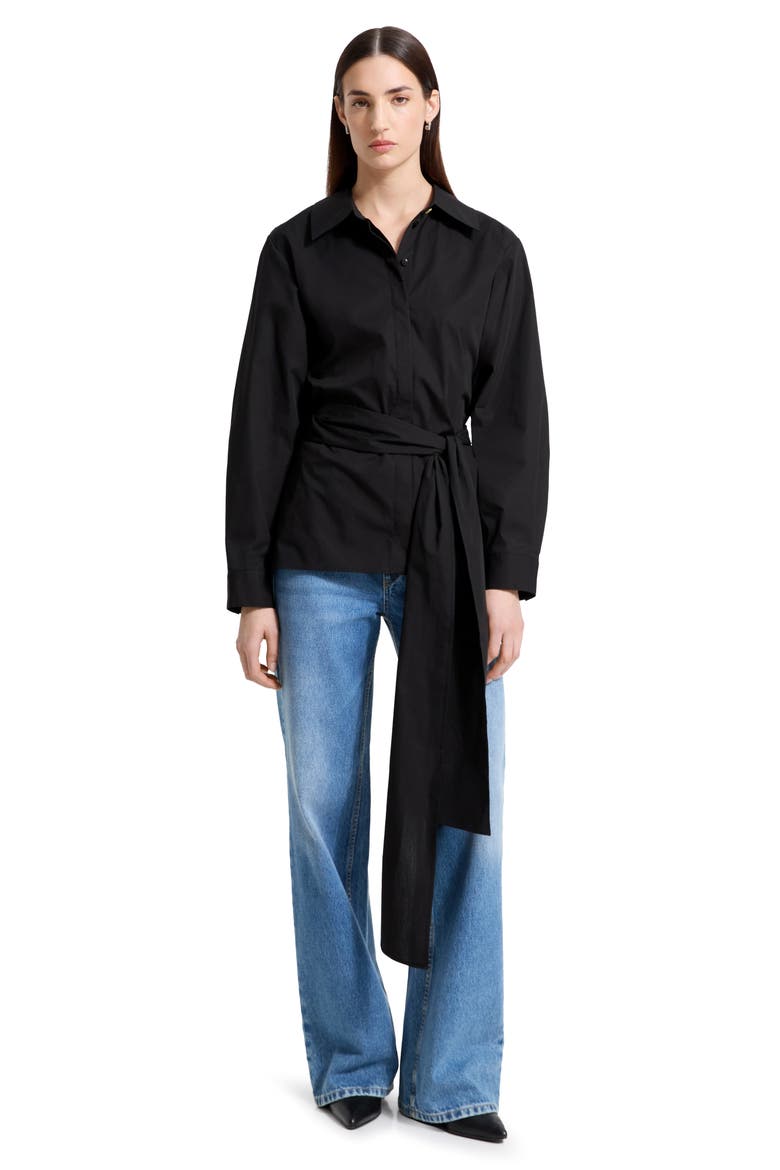 Ellory Ruched Sleeve Woven Shirt, Alternate, color, BLACK