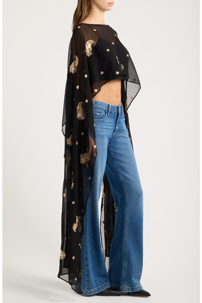 Rimi Embroidered Georgette Cape Top, Alternate, color, BLACK