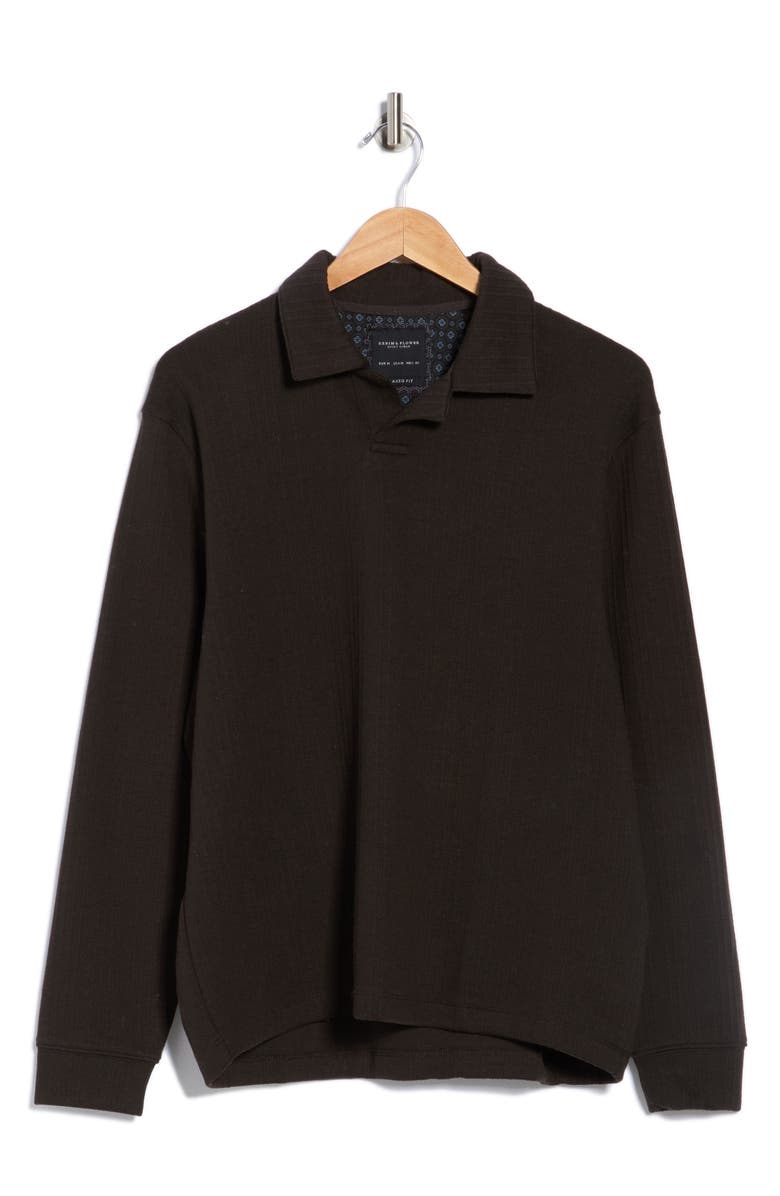 DENIM AND FLOWER Relaxed Fit Cotton Blend Jacquard Polo, Alternate, color, Black