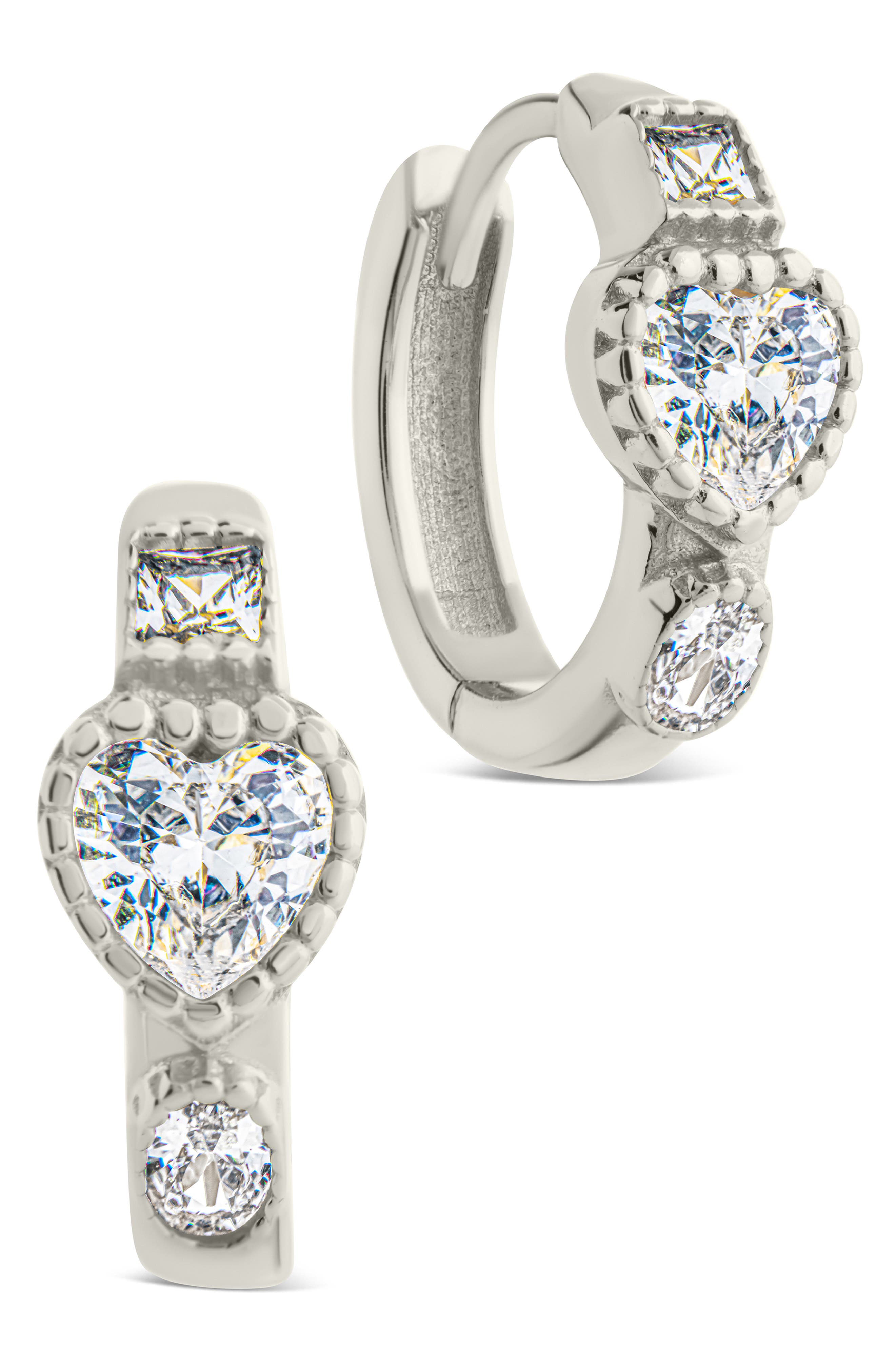 Sterling Forever Inez Dainty Cubic Zirconia Heart Micro Hoop Earrings