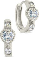 Sterling Forever Inez Dainty Cubic Zirconia Heart Micro Hoop Earrings