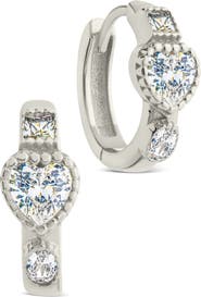 Sterling Forever Inez Dainty Cubic Zirconia Heart Micro Hoop Earrings