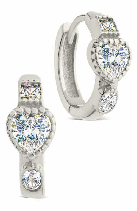 Sterling Forever Inez Dainty Cubic Zirconia Heart Micro Hoop Earrings