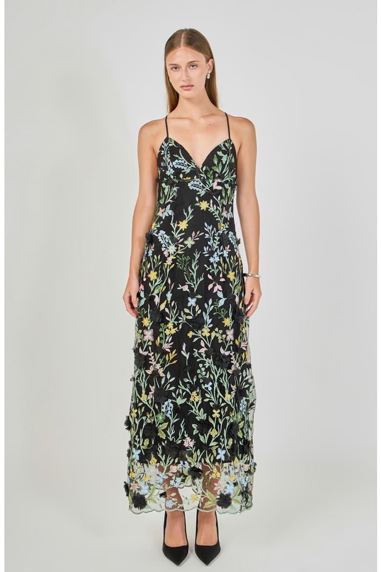 3D Floral Embroidered Maxi Dress, Alternate, color, BLACK MULTI