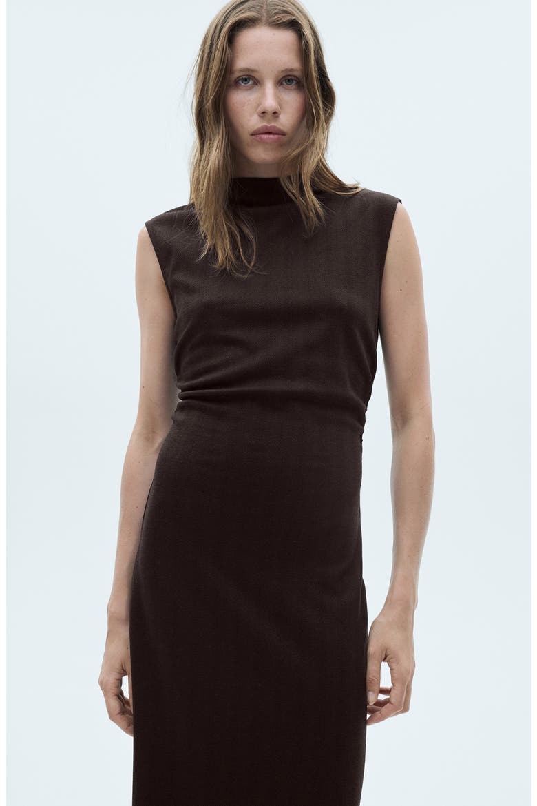 Gathered Detail Herringbone Stitch Knit Dress, Alternate, color, CHOCOLATE