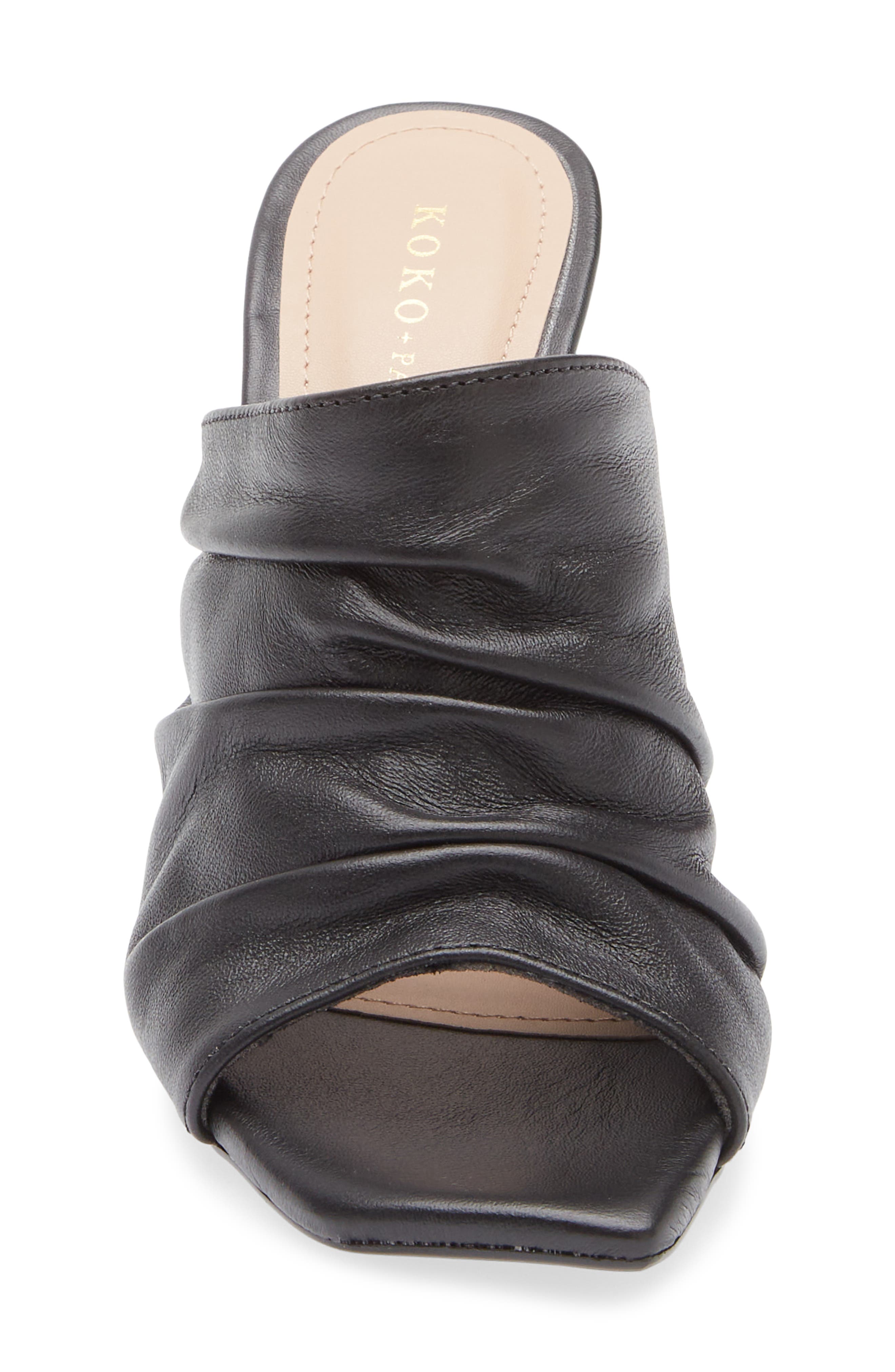 KOKO + PALENKI Ruched Wedge Sandal, Alternate, color, Black Leather
