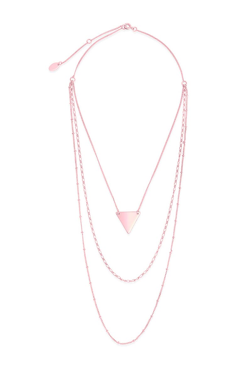 Rose Gold Plated Triple Chain Layered Triangle Necklace, Alternate, color, ROSE GOLD