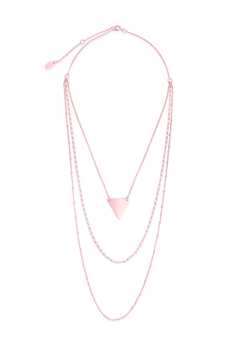 Sterling Forever Rose Gold Plated Triple Chain Layered Triangle Necklace, Alternate, color, Rose Gold