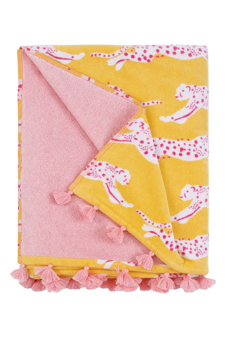 Leaping Leopard Beach Towel, Main, color, LEMONADE