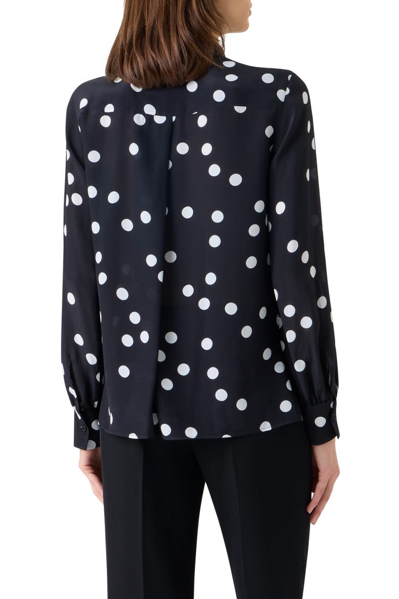Polka Dot Silk Georgette Tie Neck Top, Alternate, color, BLACK-CREAM