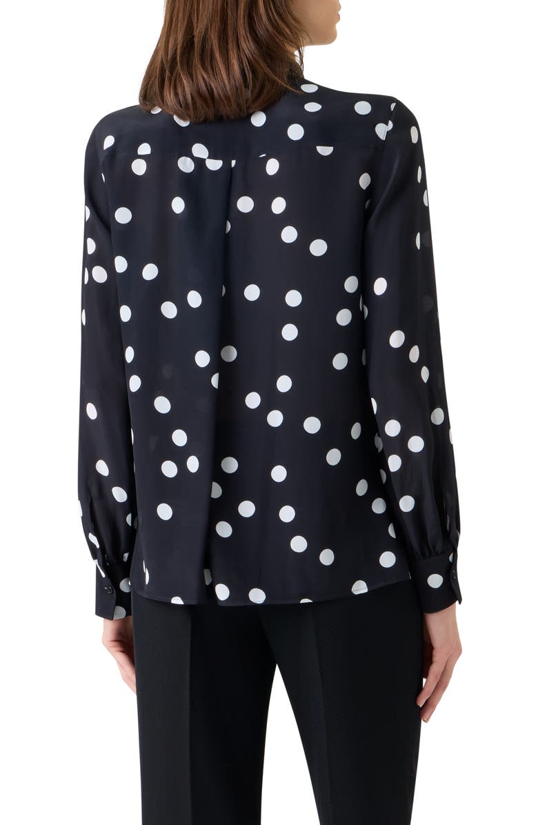 Akris punto Polka Dot Silk Georgette Tie Neck Top, Alternate, color, Black-Cream