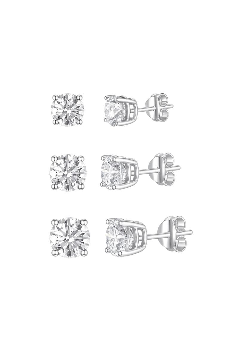 Set Of 3 Sterling Silver Round Stud Earrings, Main, color, Silver