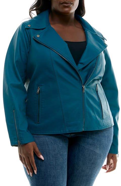 Faux Leather Moto Jacket (Plus)