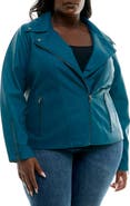 Nina Leonard Faux Leather Moto Jacket
