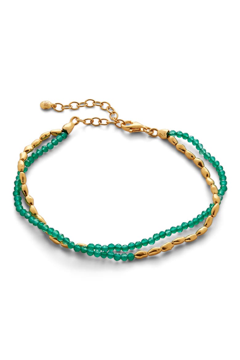 Mini Nugget Beaded Layered Bracelet, Main, color, 18CT GOLD VERMEIL/GREEN ONYX