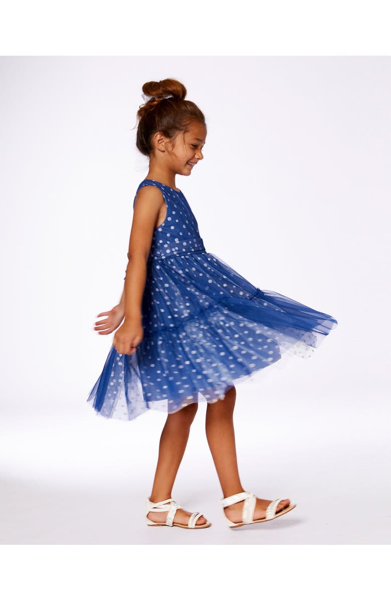 Deux par Deux Girl's Printed Tiered Dress Blue With Daisy Print, Alternate, color, Bleu With Daisy Print