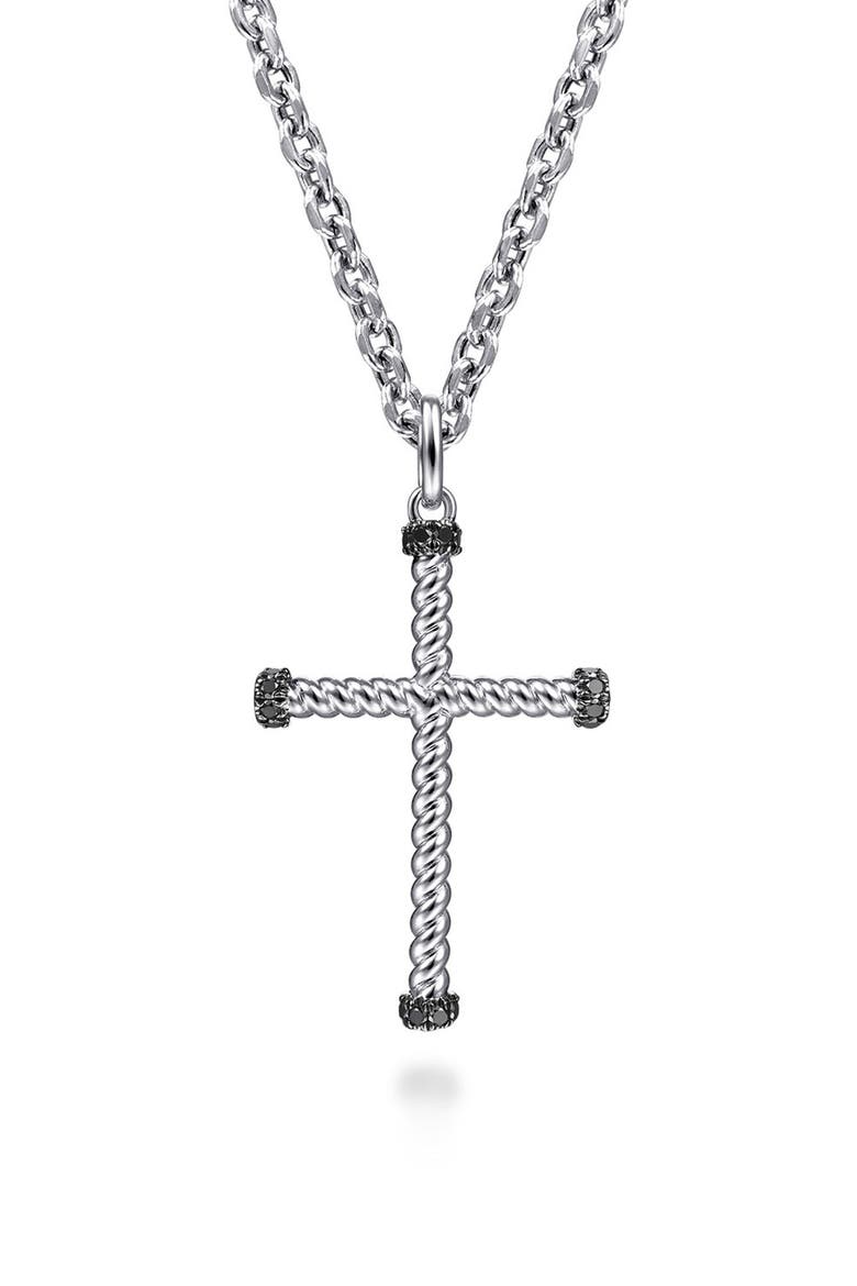 Hampton Sterling Silver Black Spinel Cross Charm, Alternate, color, STERLING SILVER