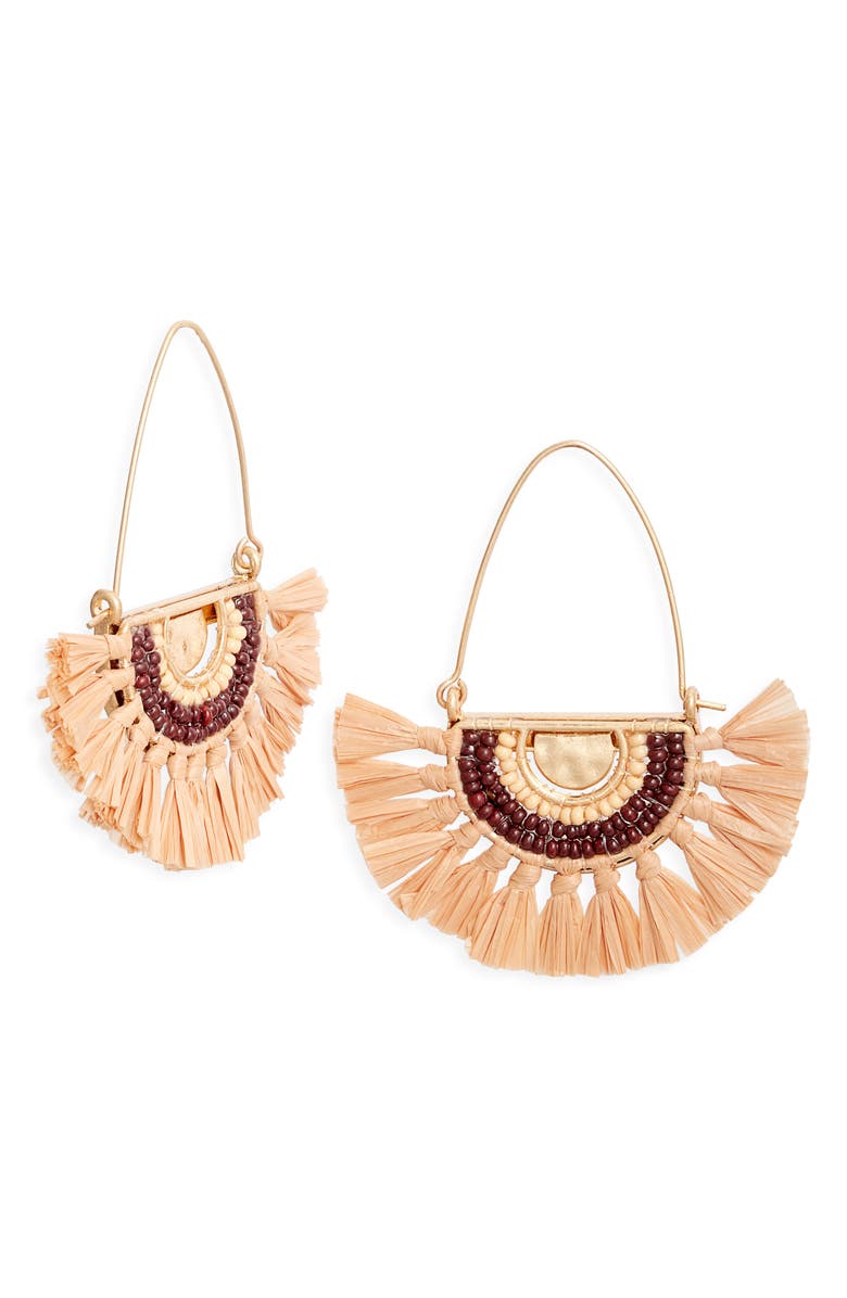 Nordstrom Raffia Fan Crescent Threader Earrings, Main, color, Neutral Multi- Gold