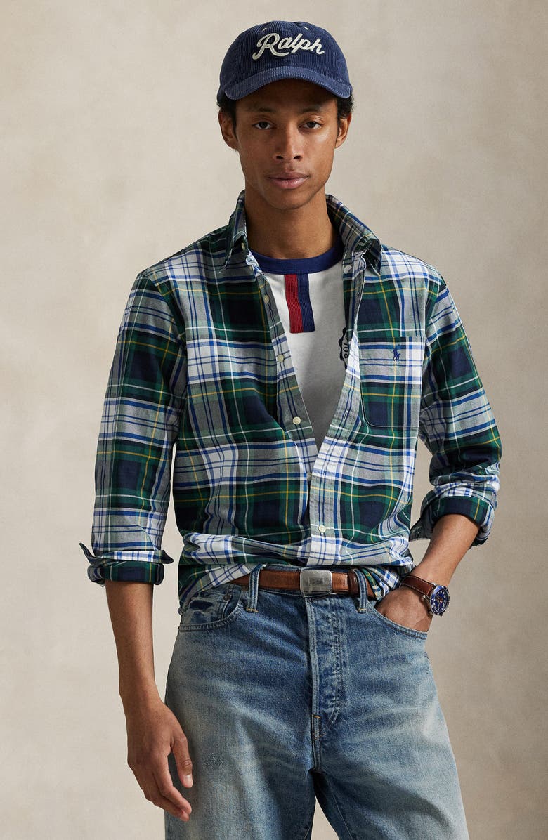 Polo Ralph Lauren Classic Fit Plaid Cotton Oxford Button-Down Shirt, Alternate, color, Green/ Blue Multi