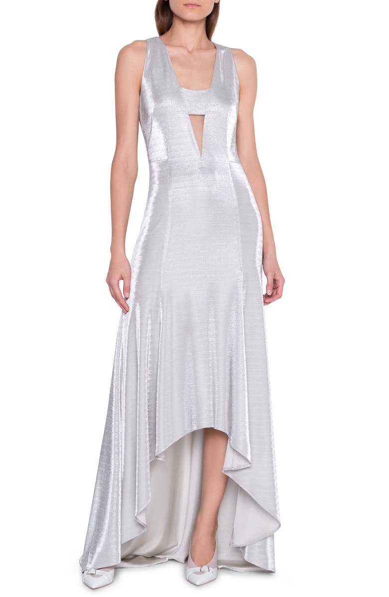 Akris Cutout Sleeveless Metallic Jersey Gown, Main, color, 