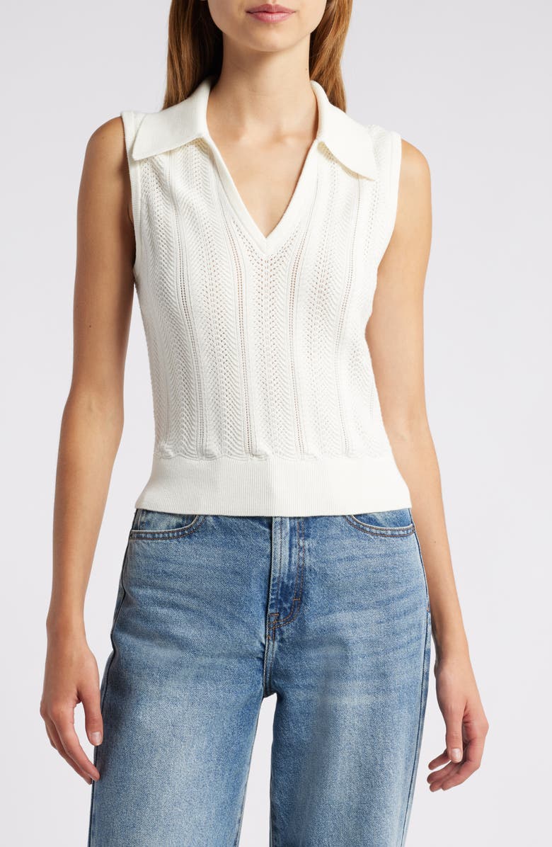 PAIGE Rossana Sleeveless Pointelle Polo Sweater, Main, color, Ivory