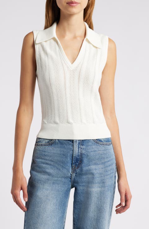 Rossana Sleeveless Pointelle Polo Sweater