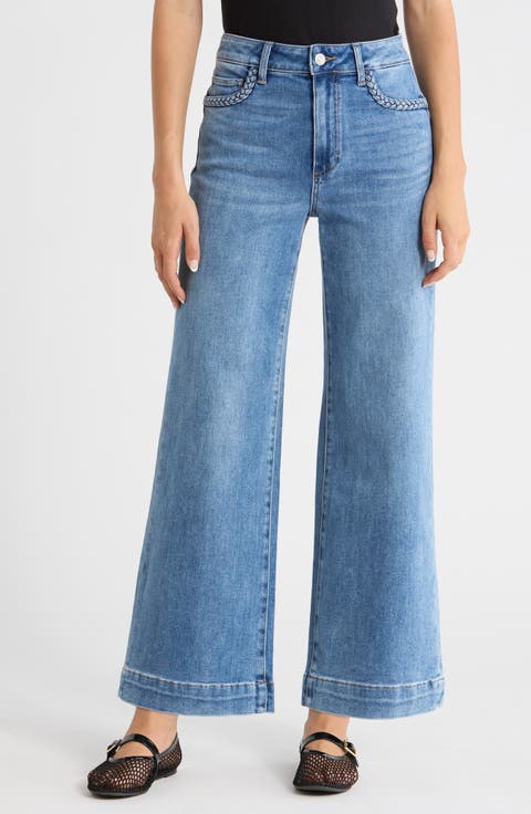 Anessa Braided Pocket High Waist Ankle Wide Leg Jeans (Encino) (Petite)