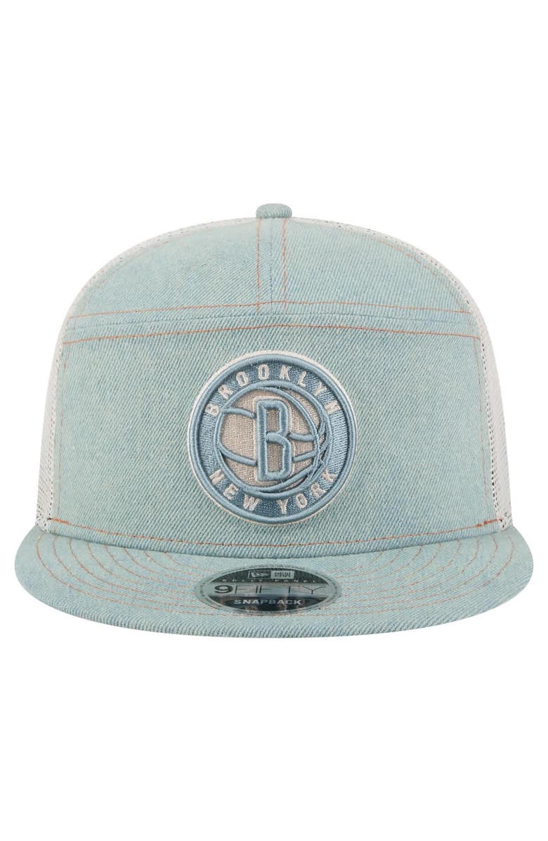 New Era Men's New Era Brooklyn Nets Adventure Denim Split Panel 9FIFTY Snapback Trucker Hat, Alternate, color, Denim