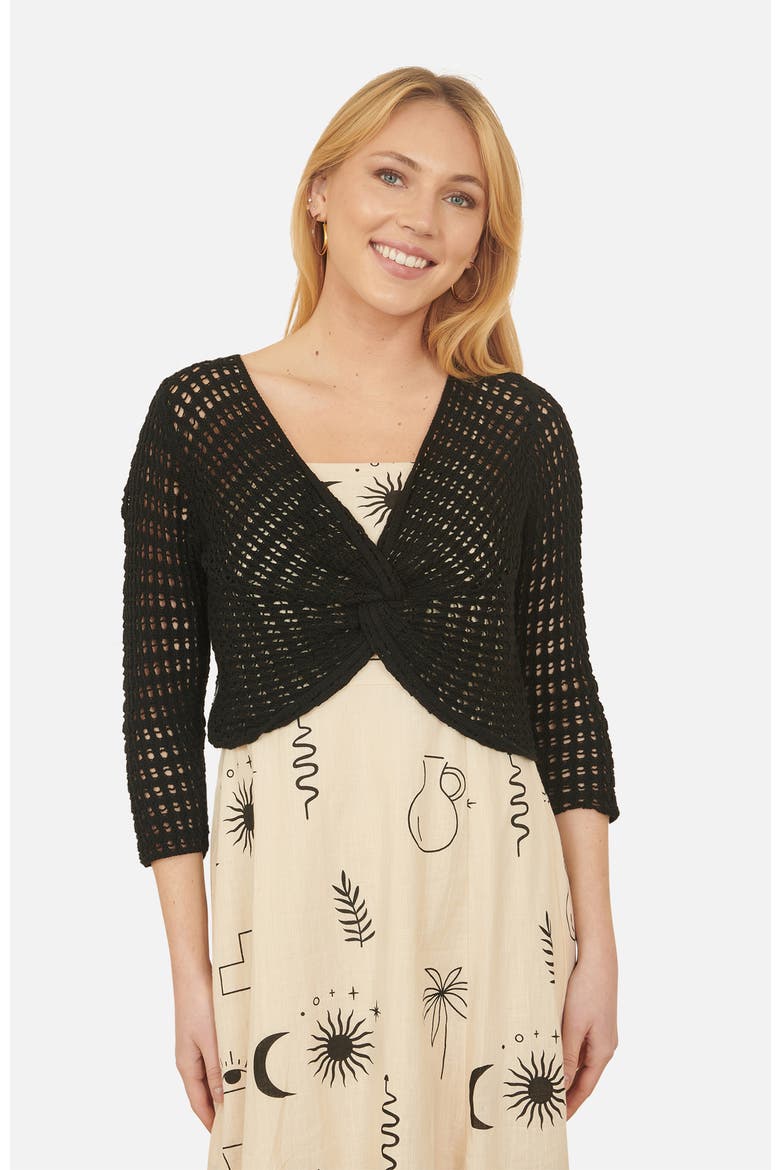 Crochet Cotton Twisted Bolero Cardigan, Main, color, Black