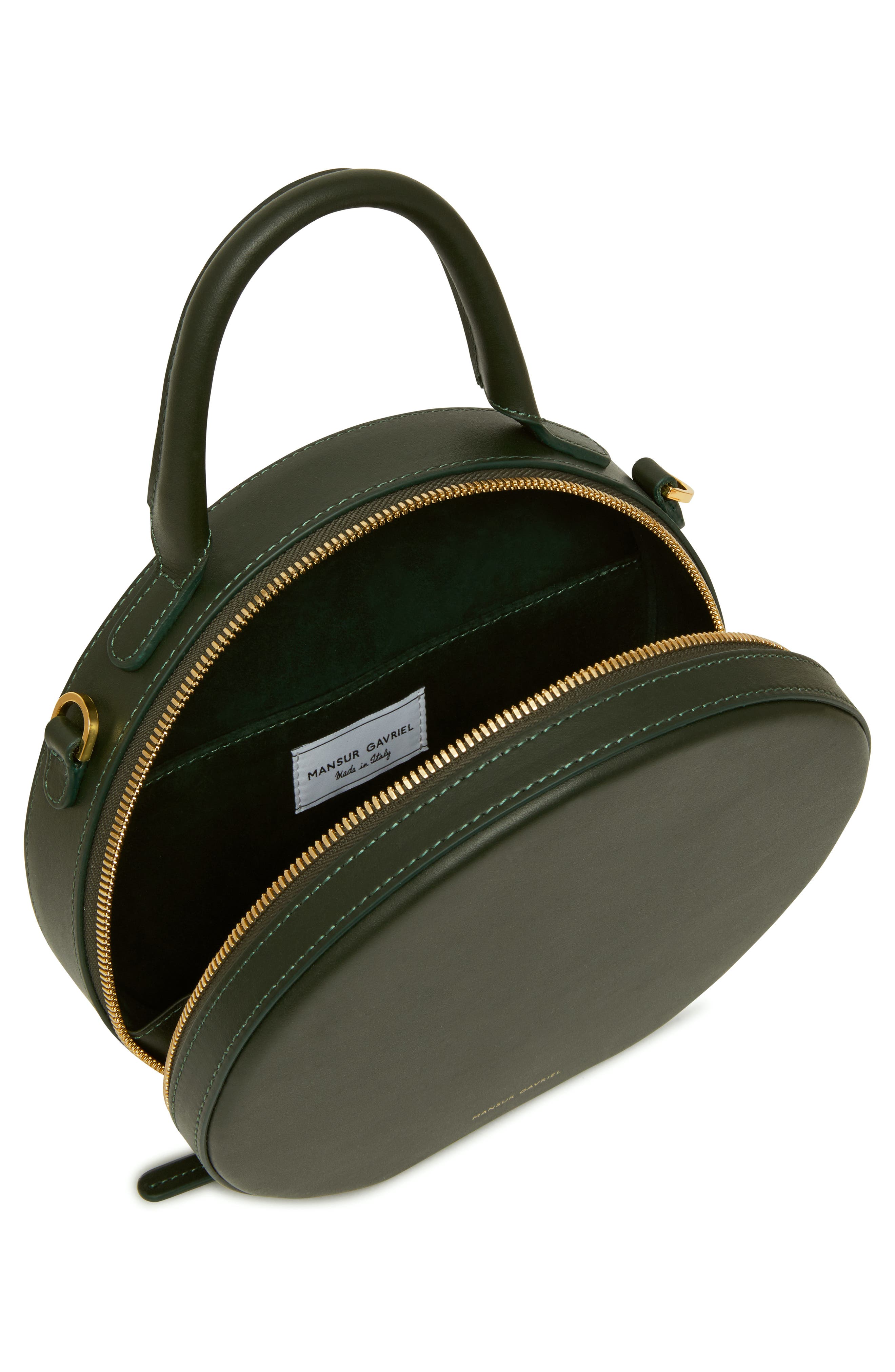 Calfskin Leather Circle Crossbody Bag, Alternate, color, MOSS