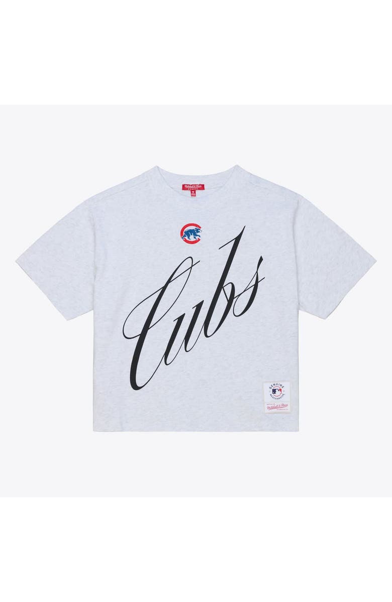 Mitchell & Ness Women's Mitchell & Ness  Heather Gray Chicago Cubs Script Cropped Boxy T-Shirt, Main, color, Heather Gray