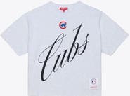 Mitchell & Ness Women's Mitchell & Ness  Heather Gray Chicago Cubs Script Cropped Boxy T-Shirt