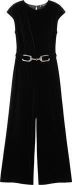 MANGO Belted Velvet Jumpsuit