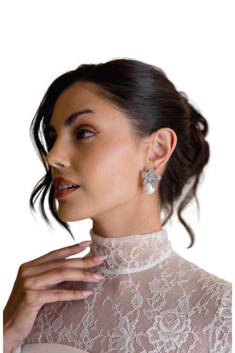 Sonnet Pearl Drop Earrings, Alternate, color, Silver