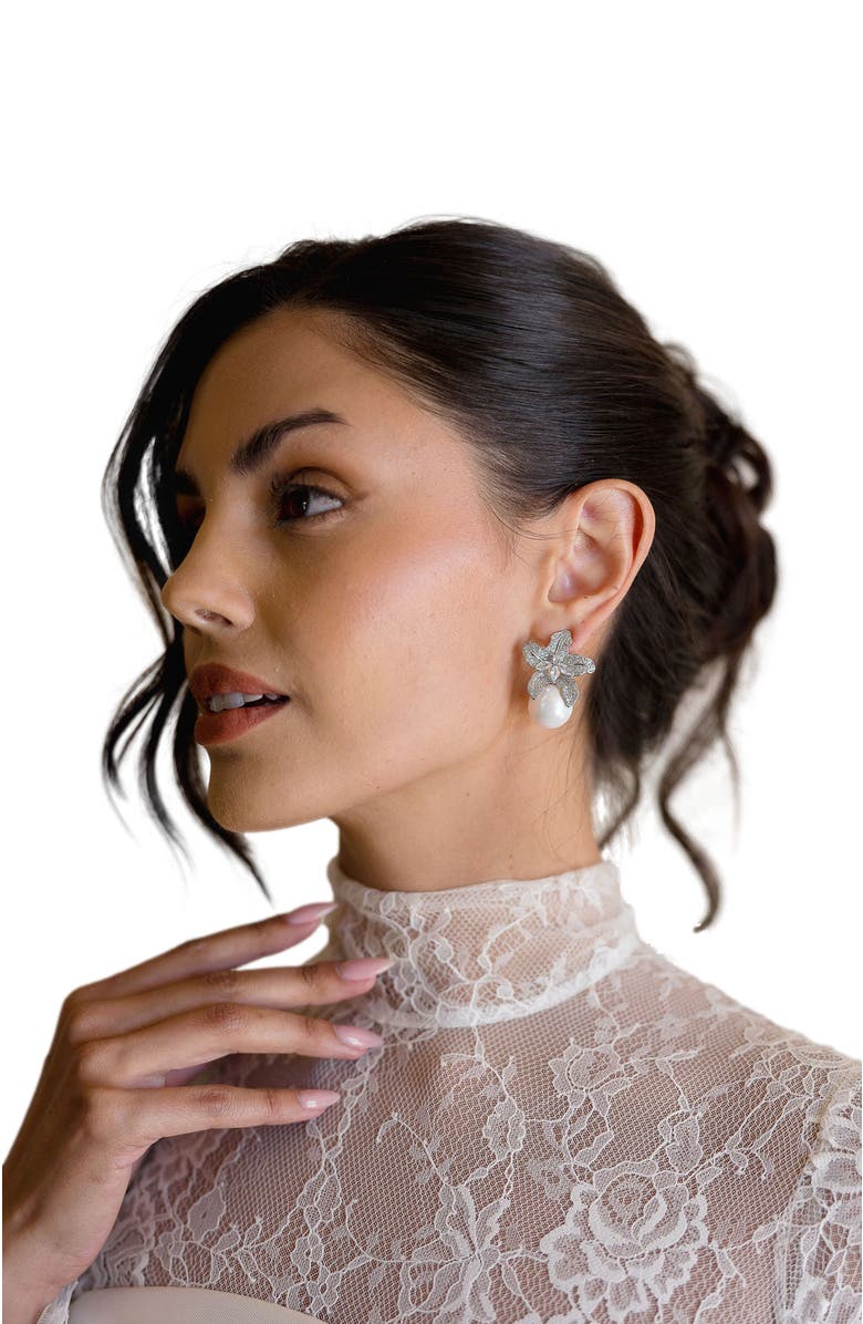 Untamed Petals Sonnet Pearl Drop Earrings, Alternate, color, Silver