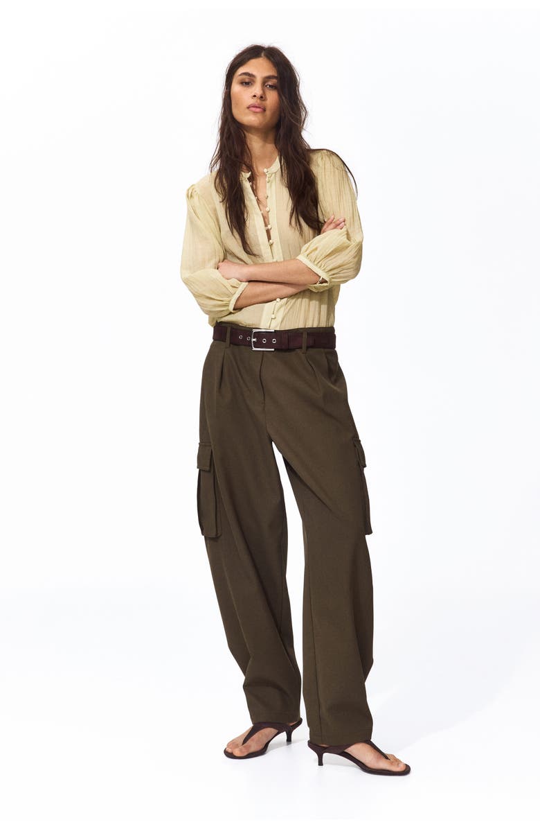 H&M Balloon-sleeved blouse, Alternate, color, Light Yellow