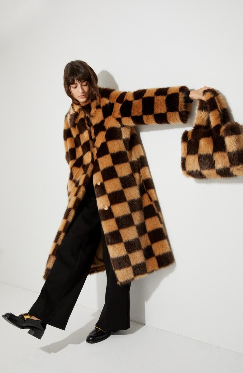 Stand Studio Medium Lolita Check Faux Fur Tote, Alternate, color,